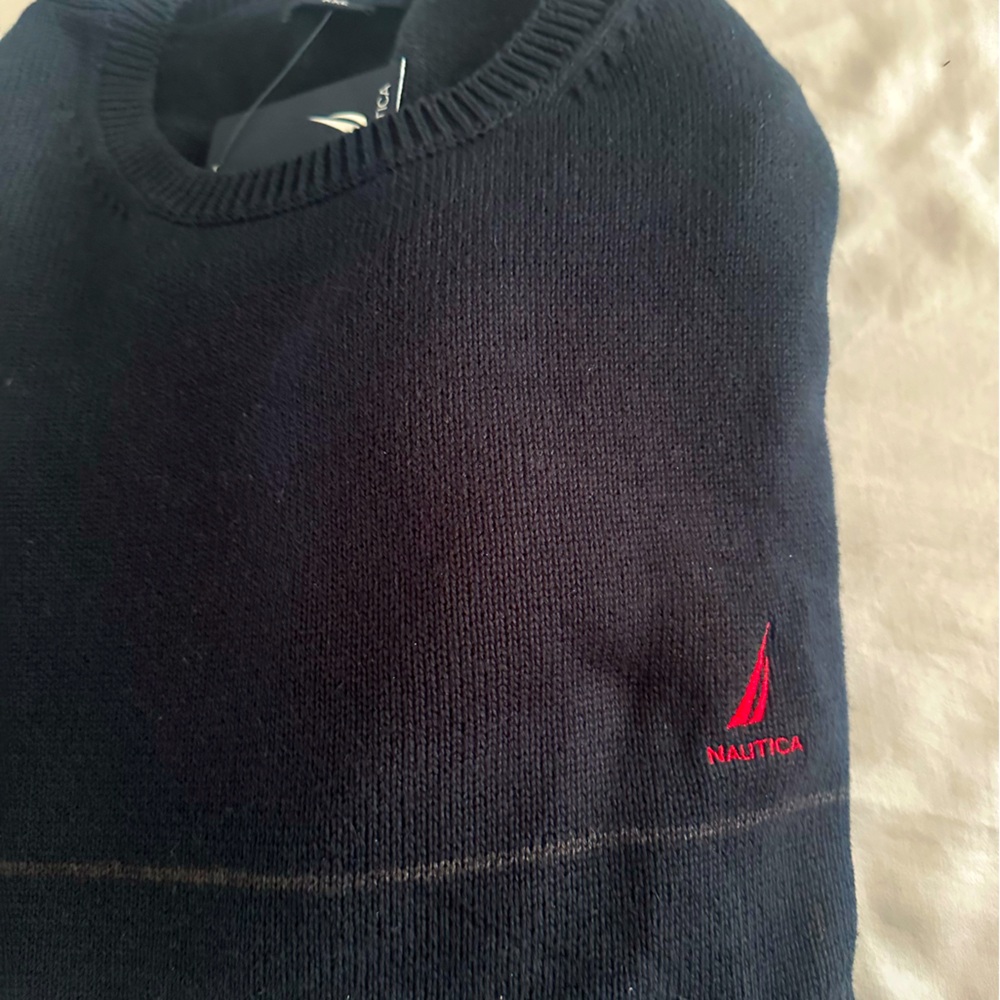Men’s Nautica sweater, XXL, navy, hundred percent cotton, new, long sleeve.